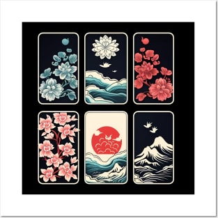 Japanese Inspired Panels | Japanese Waves and Flowers Posters and Art